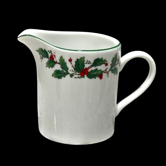 Noel Christmas Holly and Berries Creamer Green Trim VTG Holiday Red Green *READ - Picture 1 of 8
